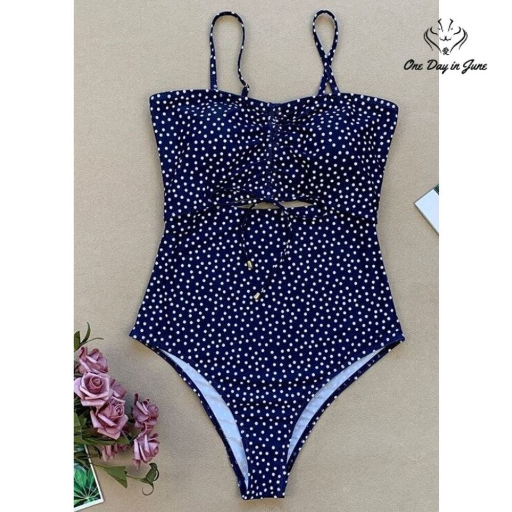 Amzbrly Polka Dot Removable Strap One Piece Swimsuit Size S